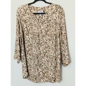 Denim & Co. Top Women's Size XL  Stretch Poplin Mandarin Collar Tan Pre-owned